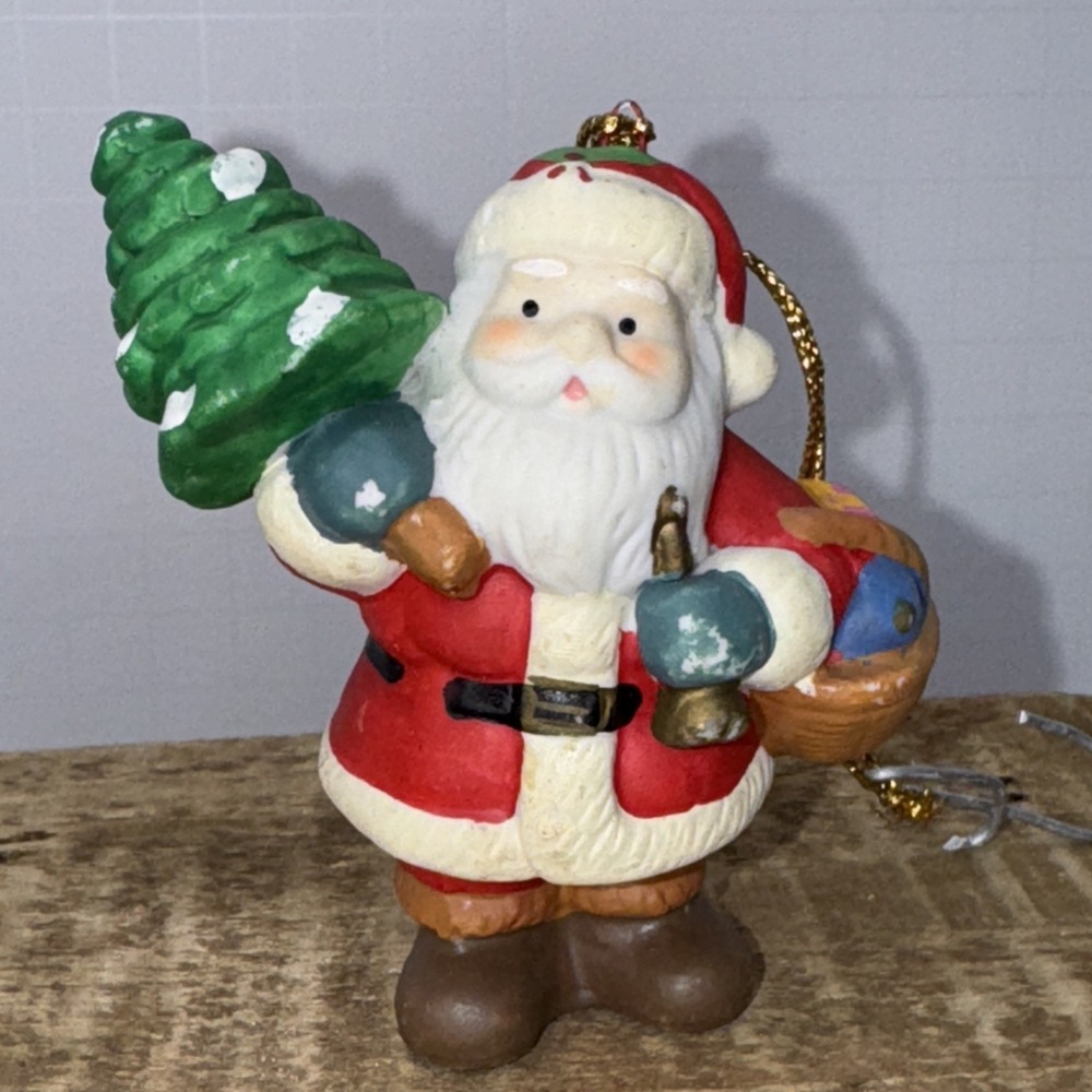 Vintage Bisque Matrix Industries 1990's SANTA Christmas Eve Presents Ornament